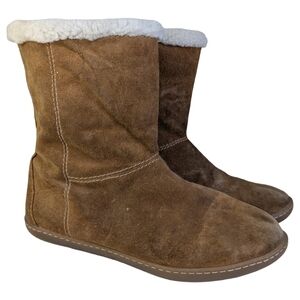 J. Crew Suede Pull On Ankle Boots with Faux Shearling Lining - Size 9